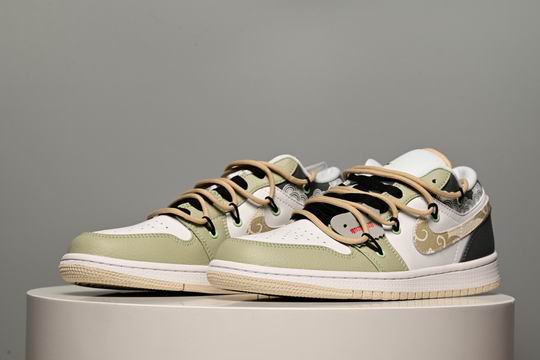 Cheap Air Jordan 1 Low Men's Women's Basketball Shoes Cloud Patterned Brown Green-22